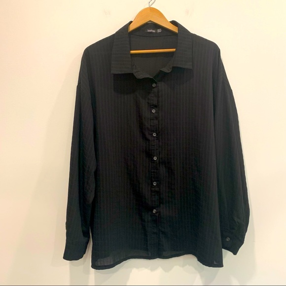 Boohoo Tops - Boohoo Oversized Boyfriend Button Up Dress Shirt Semi Sheer